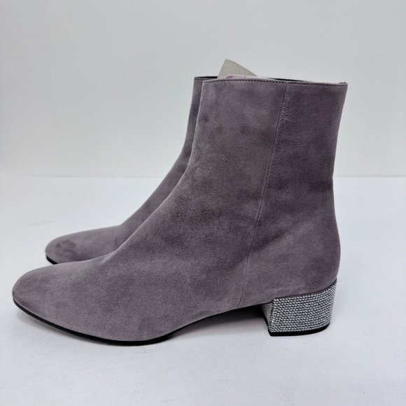 Rene Caovilla Suede w/ Rhinestone Heel Booties Gray Silver - Picture 4 of 9